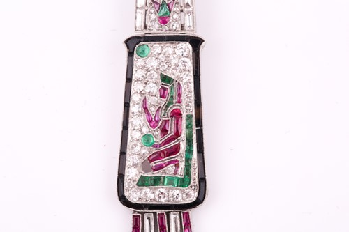 Lot 268 - A French Art Deco platinum and multi gem...