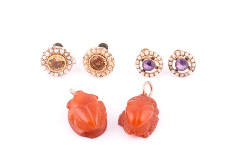 Lot 226 - Three pairs of Victorian and later earrings,...