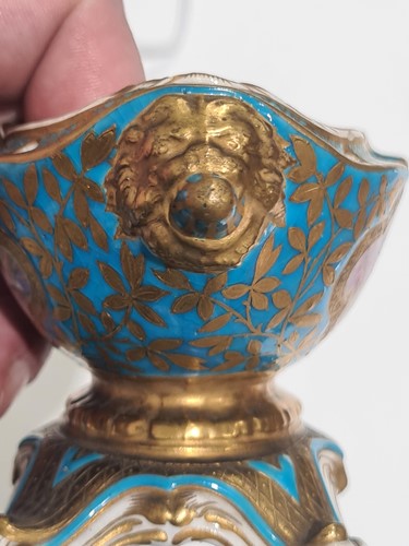 Lot 513 - A Sevres style miniature blu celeste pottery...