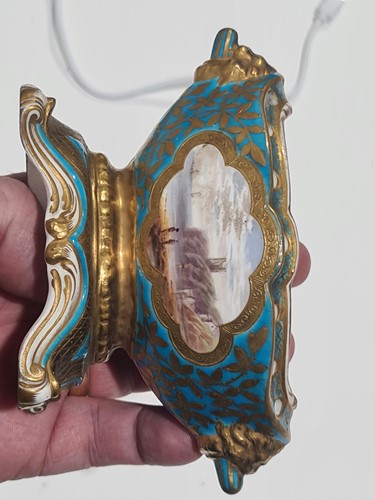 Lot 513 - A Sevres style miniature blu celeste pottery...