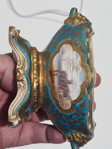 Lot 513 - A Sevres style miniature blu celeste pottery...