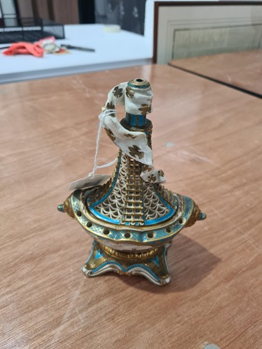 Lot 513 - A Sevres style miniature blu celeste pottery...