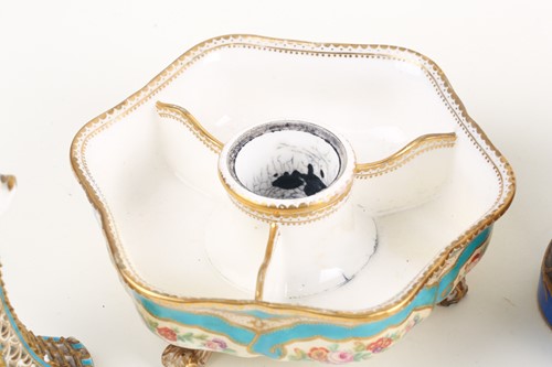 Lot 513 - A Sevres style miniature blu celeste pottery...