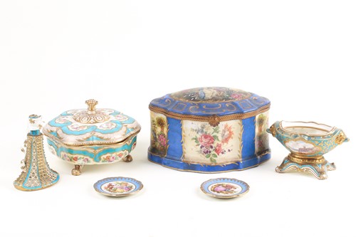 Lot 513 - A Sevres style miniature blu celeste pottery...