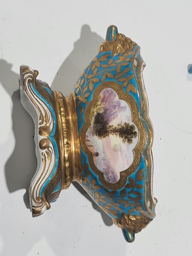 Lot 513 - A Sevres style miniature blu celeste pottery...