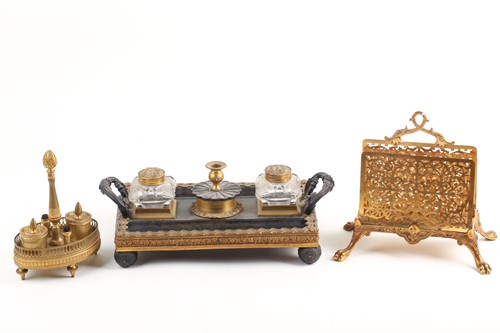 Lot 473 - A Regency patinated bronze and ormolu inkstand,...