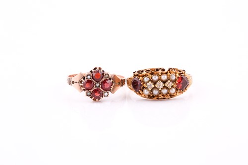 Lot 157 - A Victorian seed pearl diamond and garnet ring,...