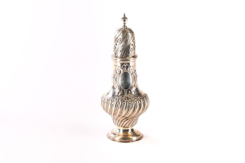 Lot 328 - A large George II silver baluster sugar caster,...