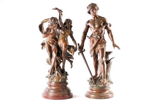 Lot 340 - Two large, spelter figures on stands, after...