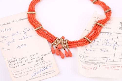 Lot 253 - A Victorian French coral & pearl necklace,...