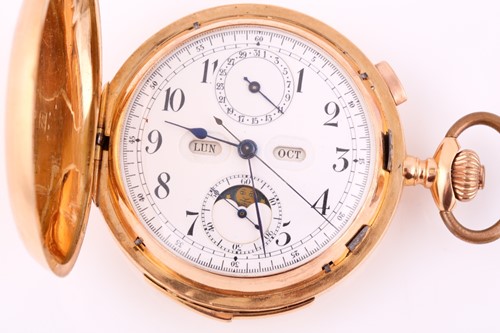 Lot 401 - An 18ct gold cased minute repeater chronograph...