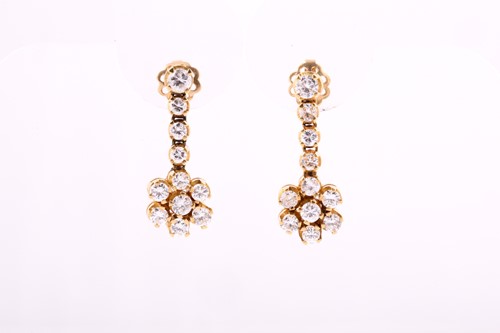 Lot 190 - A pair of articulated drop cluster earrings,...