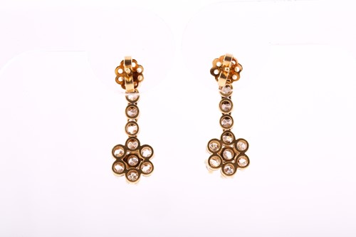 Lot 190 - A pair of articulated drop cluster earrings,...