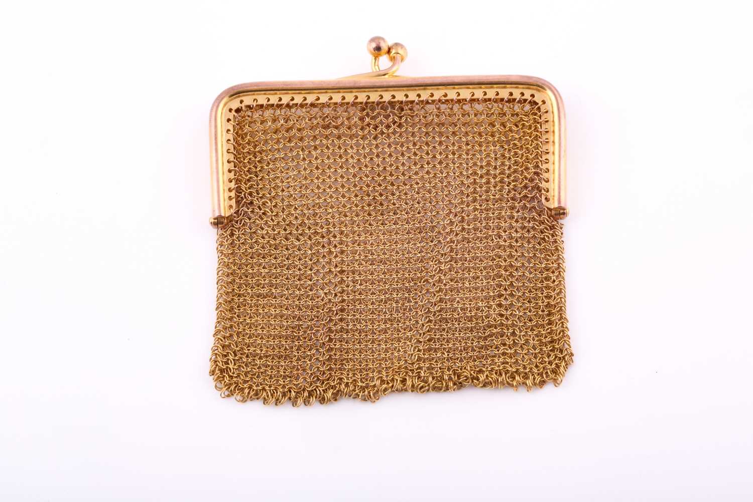 Lot 2 - A French 9ct yellow gold mesh purse, the...