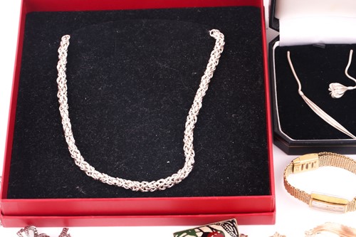 Lot 283 - A white metal fancy link chain in box, marked...