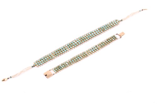 Lot 67 - A turquoise and seed pearl collar necklace,...