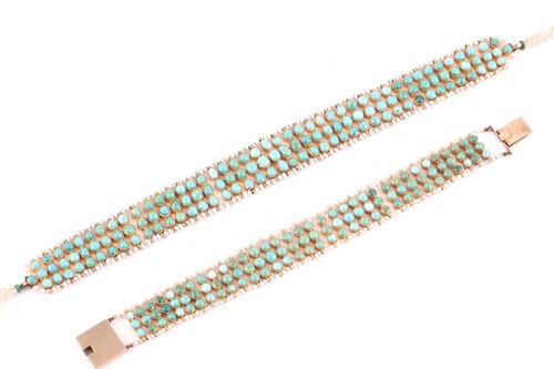 Lot 67 - A turquoise and seed pearl collar necklace,...