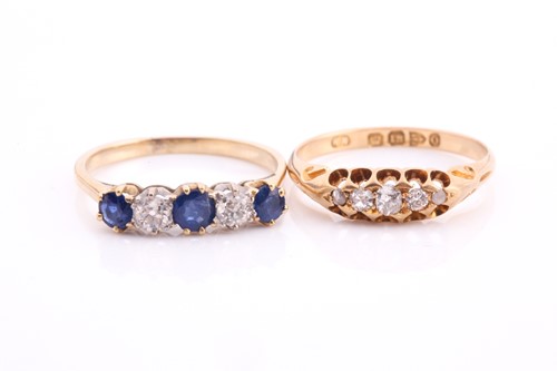 Lot 66 - A ring lot consisting of a sapphire and...
