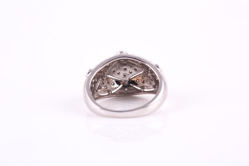 Lot 76 - A half hoop diamond ring, pierced lattice...