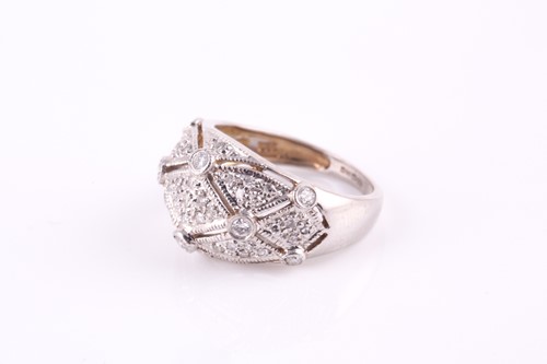 Lot 76 - A half hoop diamond ring, pierced lattice...
