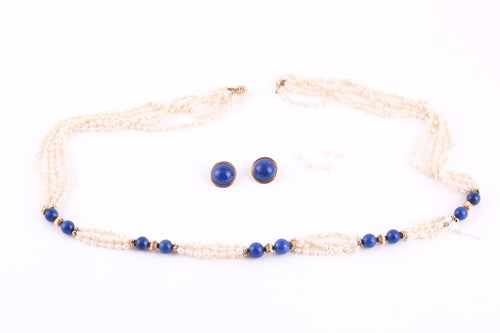 Lot 139 - A Lapis lazuli pearl necklace and lapis lazuli...