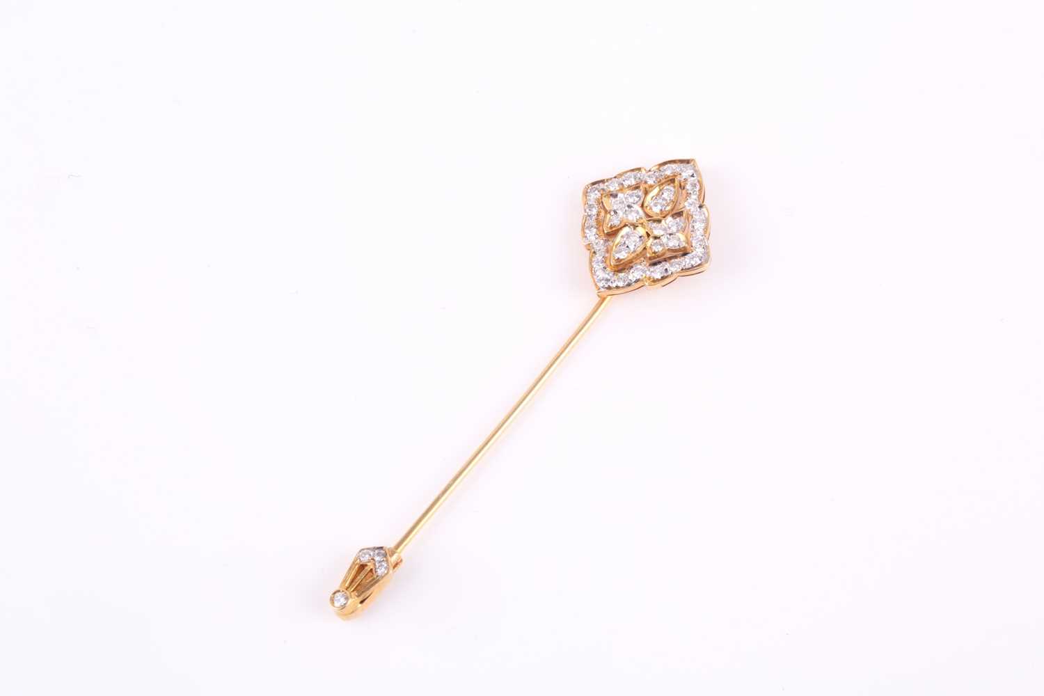 Lot 326 - A diamond Jabot pin, the lozenge shape panel...