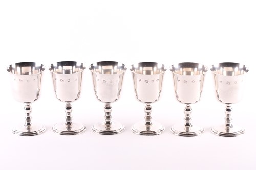 Lot 360 - A set of six modern wine goblets. London 1976...