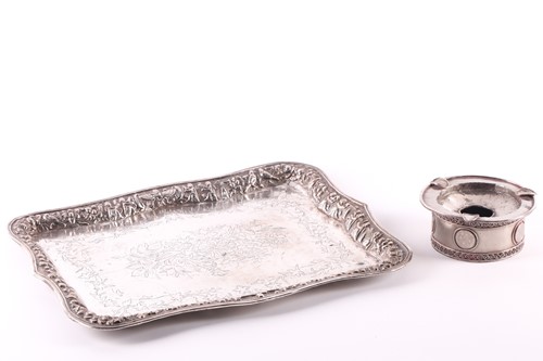 Lot 342 - A middle Eastern white metal tray; rounded...