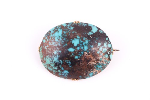 Lot 128 - A Victorian oval turquoise brooch, with...