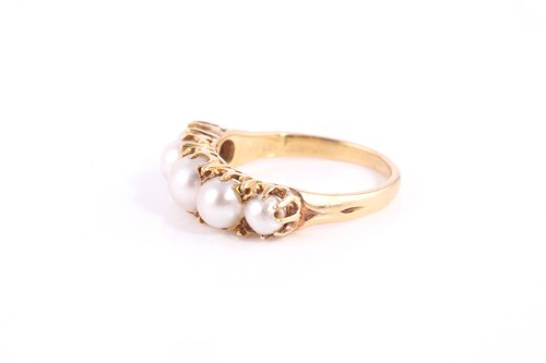 Lot 113 - A Victorian natural pearl half hoop ring,...