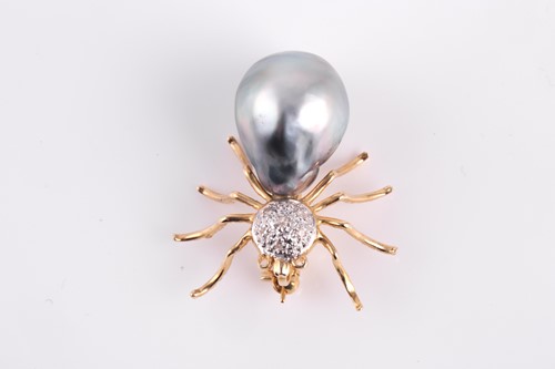 Lot 210 - A diamond and pearl spider brooch, set with...