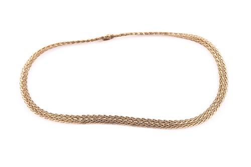 Lot 239 - An 18ct yellow gold herringbone link necklace,...