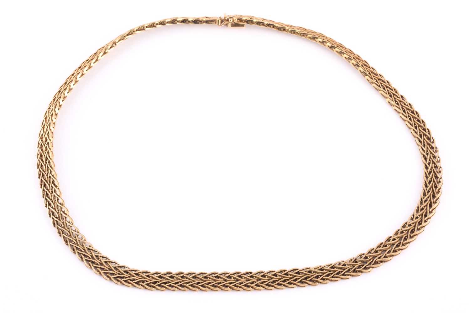 Lot 239 - An 18ct yellow gold herringbone link necklace,...