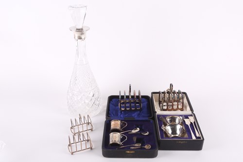 Lot 314 - A cut glass decanter and stopper, with silver...