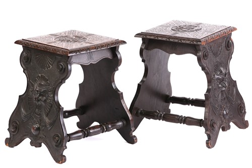 Lot 260 - A pair of Italianate carved birch Sgabello...