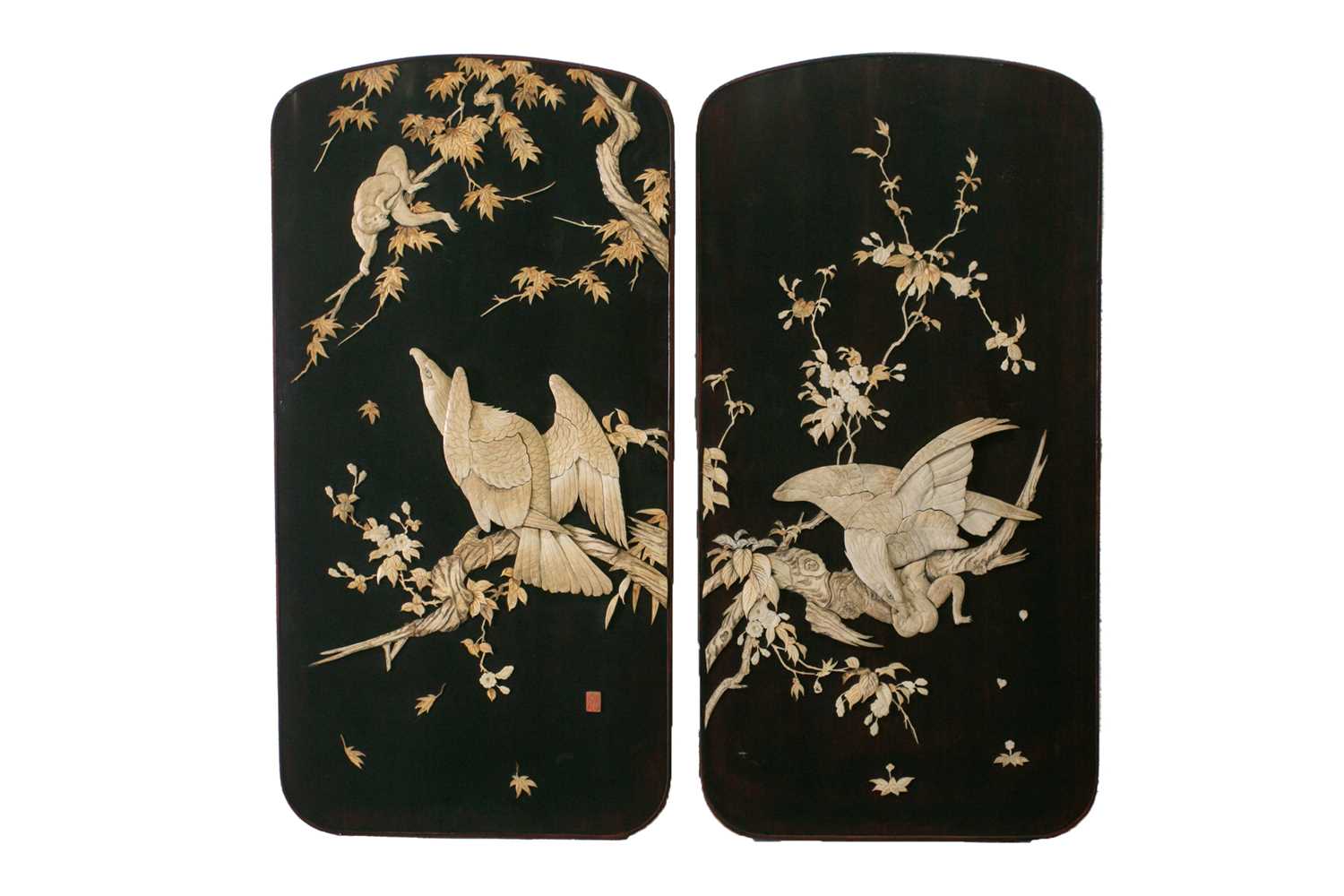 Lot 127 - A pair of Japanese panels, Meiji period, late...