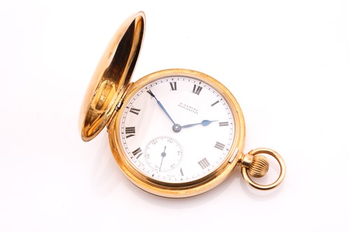 Lot 350 - An 18 carat gold hunting cased pocket watch;...