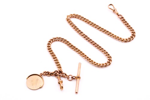Lot 367 - A 9 carat rose gold curb pattern watch chain,...