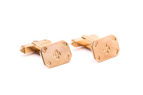 Lot 594 - A pair of 9 carat gold cufflinks; the...