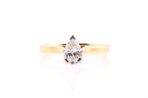 Lot 223 - A single stone diamond ring; the pear-shaped...