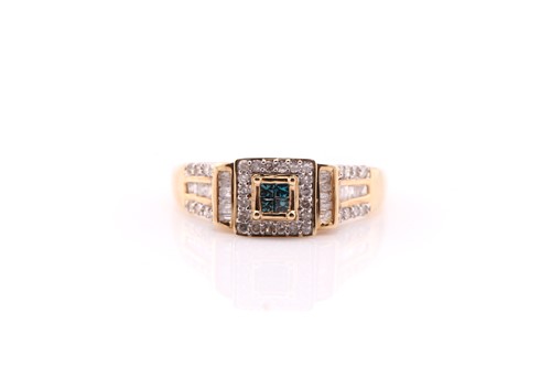 Lot 601 - A white and blue diamond cluster ring, the...