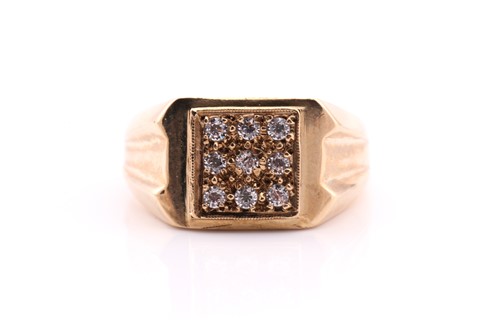 Lot 580 - A square pavé set ring; the nine clear stones...