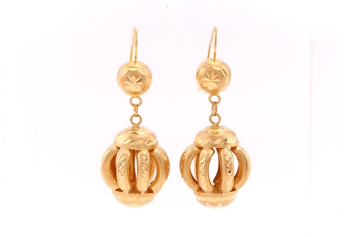 Lot 653 - A pair of chandelier earrings; the pierced and...