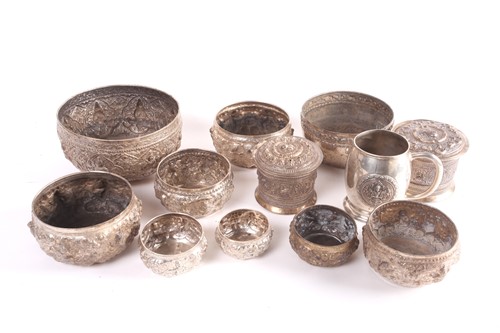 Lot 309 - Seven Tai white metal bowls each with repousse...