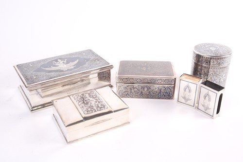 Lot 332 - A Tai white metal niello rectangular cigarette...