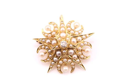 Lot 712 - A late Victorian diamond and pearl star brooch;...