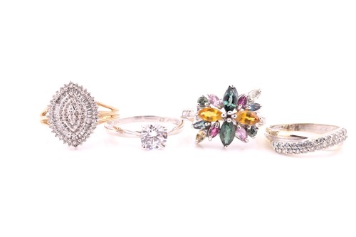 Lot 621 - A multi-gemstone open cluster ring; together...