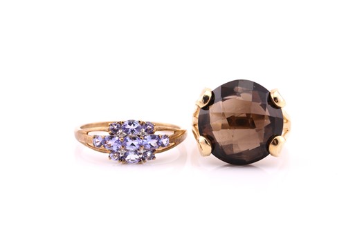 Lot 796 - A single stone circular, smoky quartz cocktail...