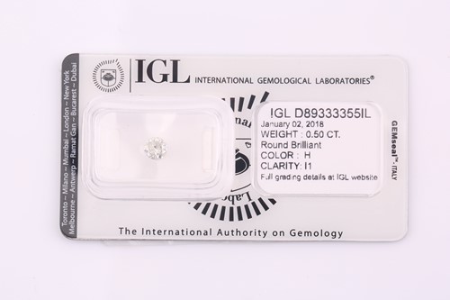 Lot 81 - A loose diamond; the round brilliant cut...