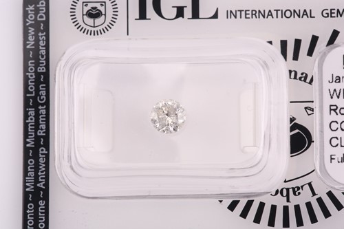 Lot 81 - A loose diamond; the round brilliant cut...